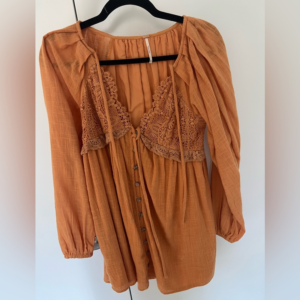 Free People Orange Longsleeve Mini Dress